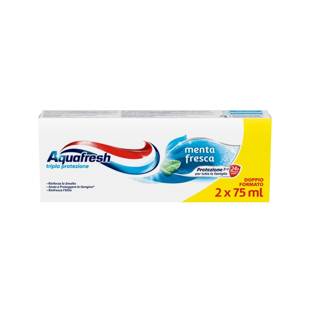 AQUAFRESH TRIPLA PROTEZIONE DENTIFRICIO ADULTI MENTA FRESCA 2 x 75ml