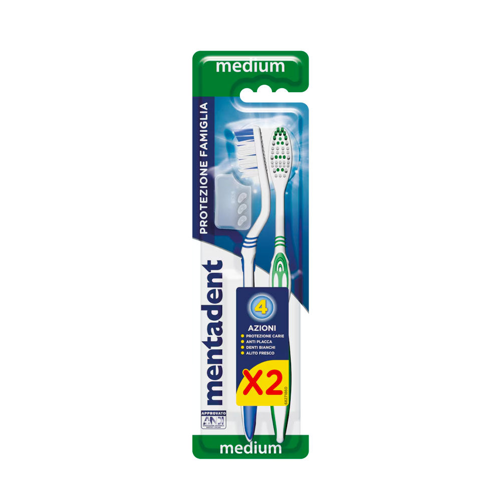 MENTADENT - SPAZZOLINO MANUALE PROTEZIONE FAMIGLIA MEDIUM - 2PZ