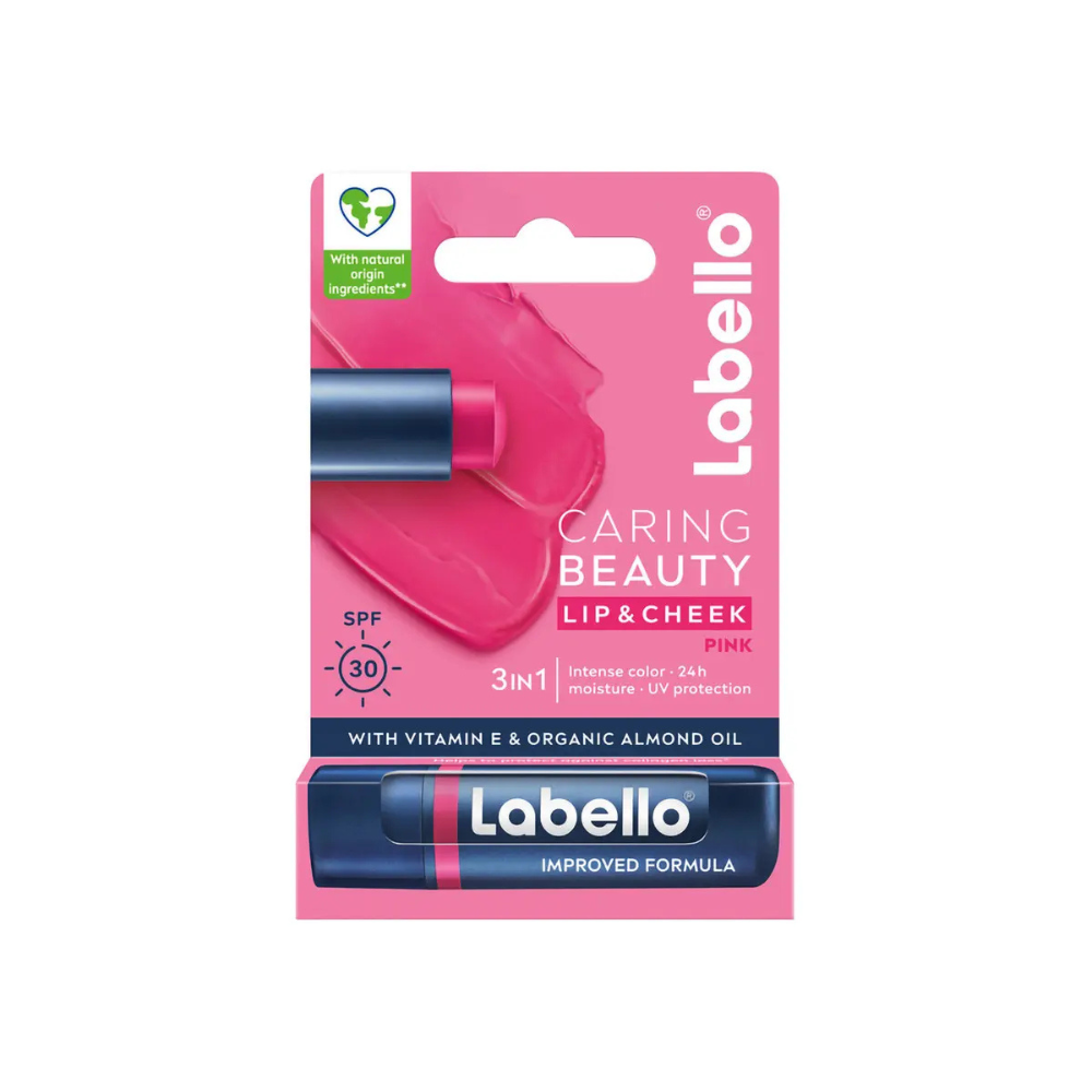 LABELLO - CARING BEAUTY 3in1 SPF30 VITAMINA E & OLIO DI MANDORLA BIO PINK COLOR