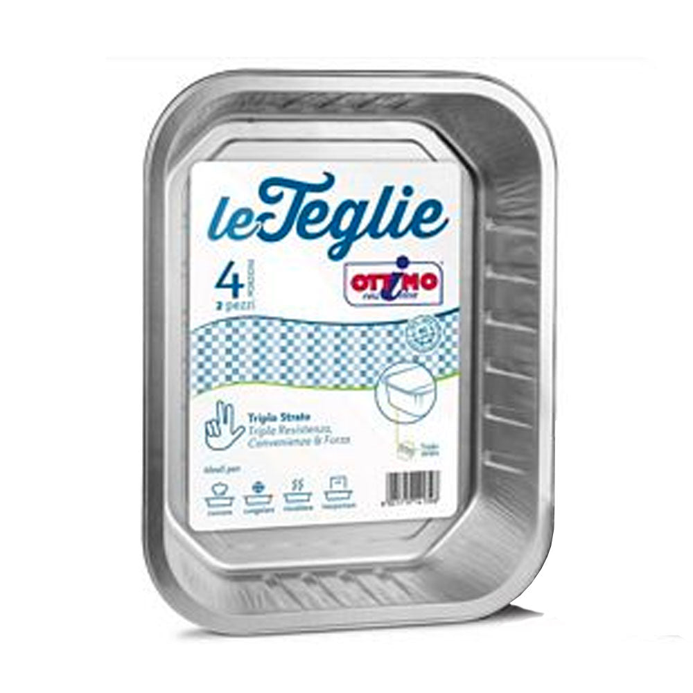 OTTIMO - LE TEGLIE ALLUMINIO CON MANIGLIE 4 PORZIONI - 2PZ