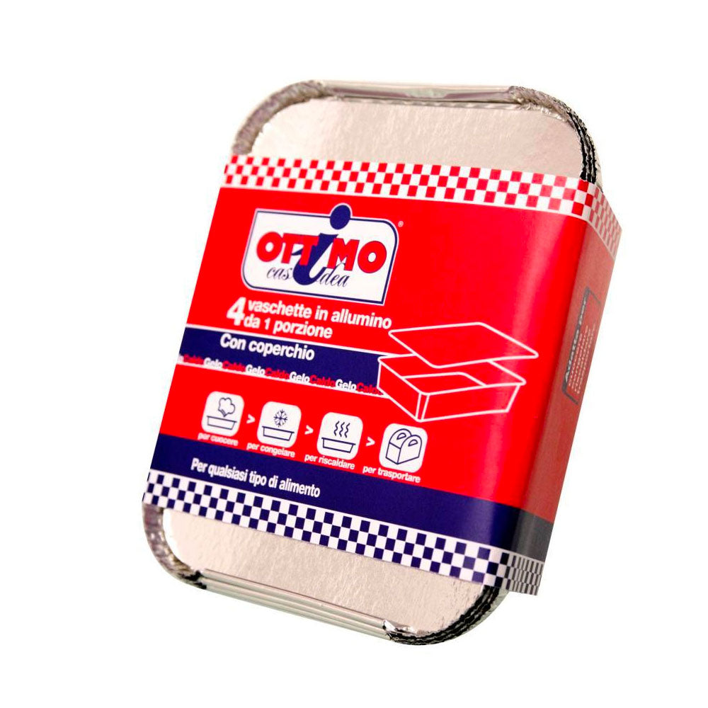 OTTIMO - VASCHETTA ALLUMINIO CON COPERCHIO 1 PORZIONI - 4PZ