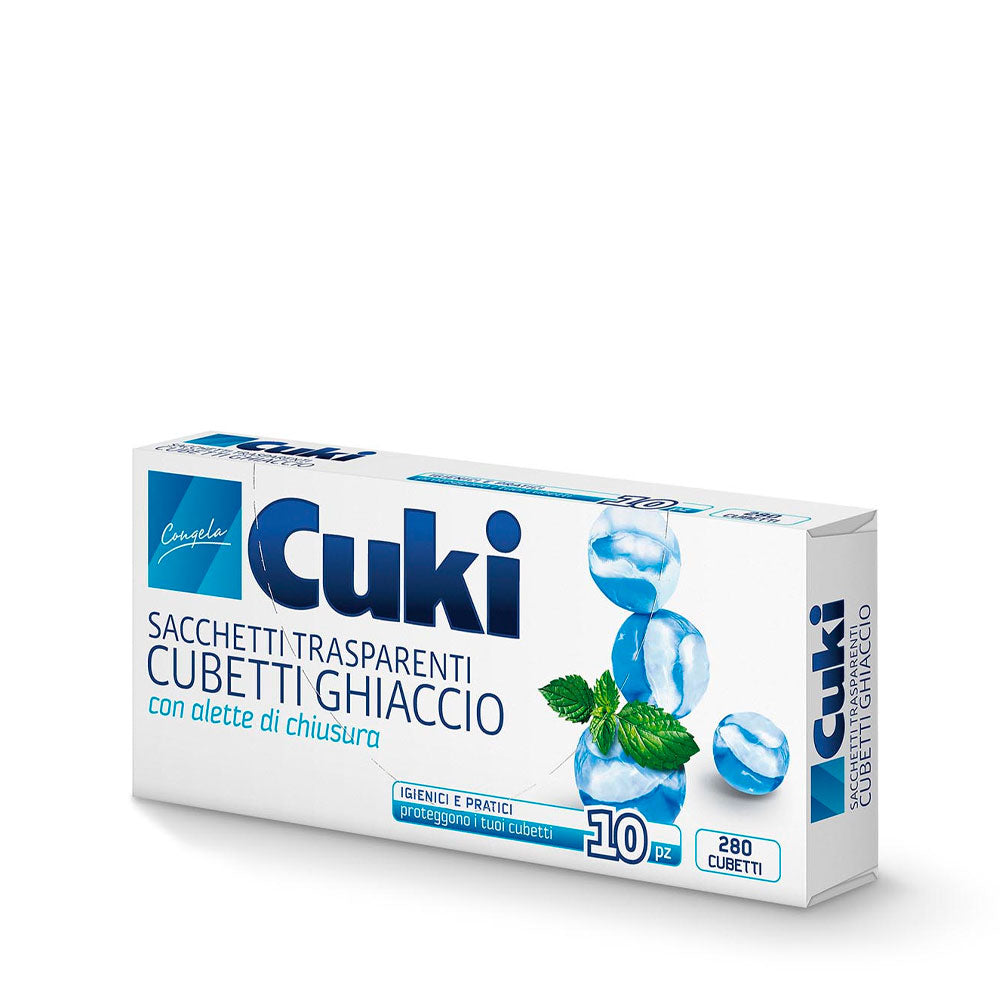 CUKI - CONGELA SACCHETTI TRASPARENTI CUBETTI GHIACCIO CON ALETTE DI CHIUSURA 10pz