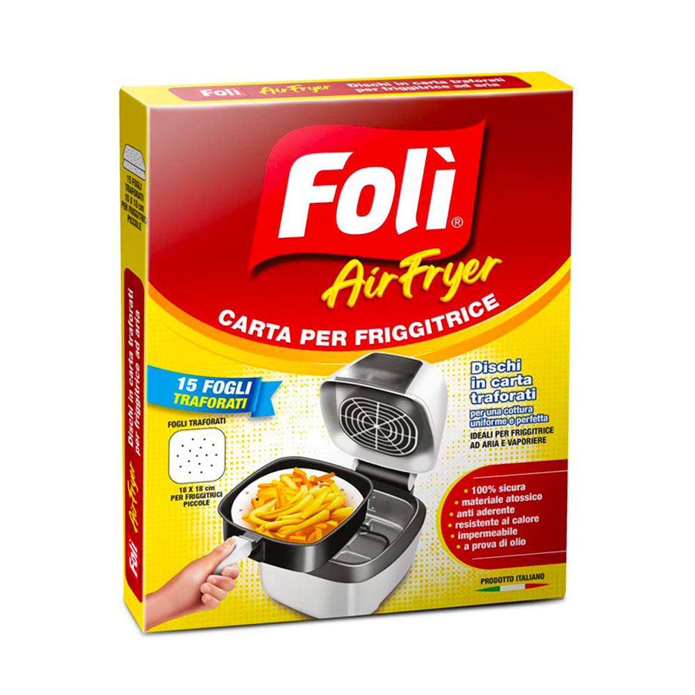 FOLì - AIR FRYER FOGLI TRAFORATI IN CARTA PER FRIGGITRICE AD ARIA 18x18CM - 15PZ