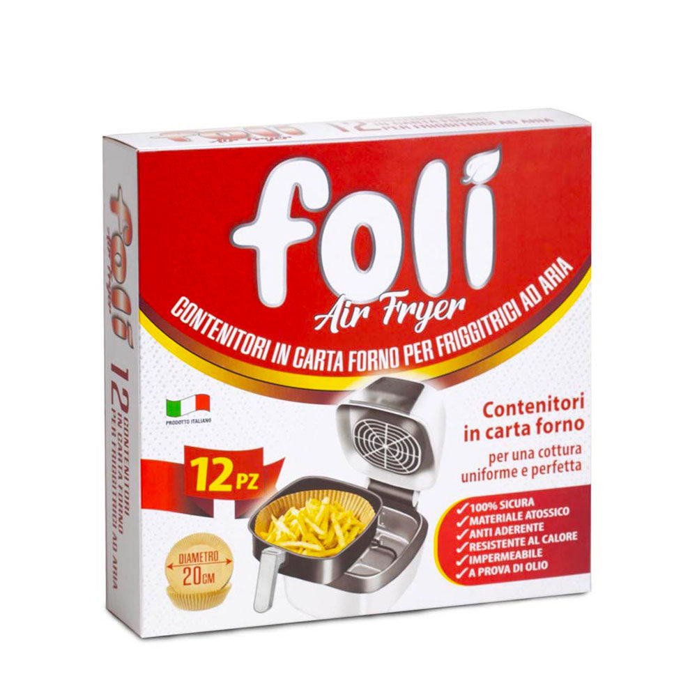 FOLì - AIR FRYER CONTENITORI IN CARTA DA FORNO 20CM PER FRIGGITRICE AD ARIA - 12PZ
