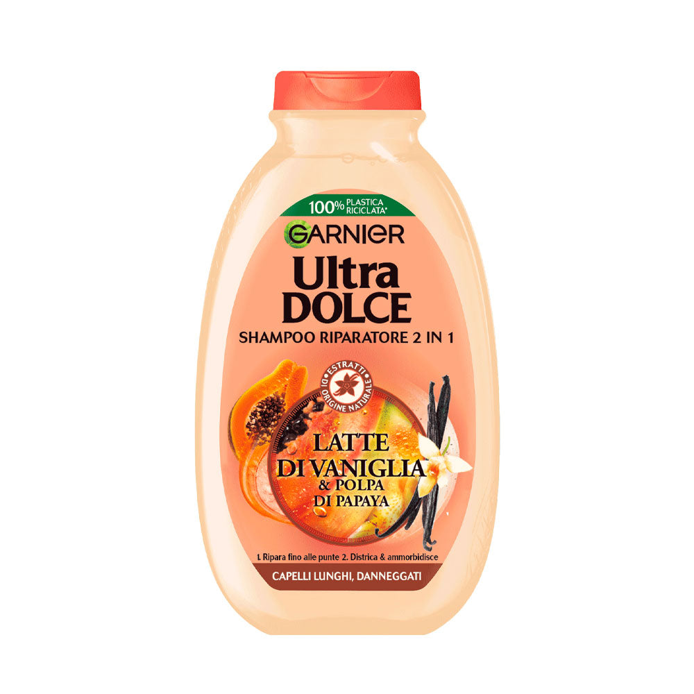 GARNIER - ULTRA DOLCE SHAMPOO RIPARATORE 2 IN 1 LATTE DI VANIGLIA E POLPA DI PAPAYA - 250ML
