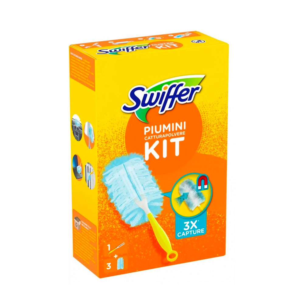 SWIFFER DUSTER BASE + 3 PIUMINI - KIT PULIZIA - SPAZZOLA E RICAMBI