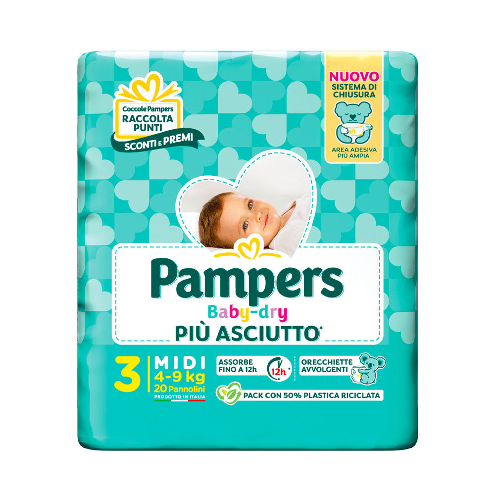 PAMPERS - BABY DRY PANNOLINI PIU' ASCIUTTO TAGLIA 3 MIDI (4-9KG) 20pz