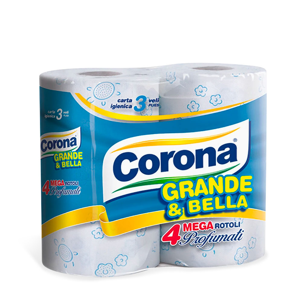 CORONA GRANDE E BELLA CARTA IGIENICA MEGA ROTOLI PROFUMATI 3 VELI 4pz