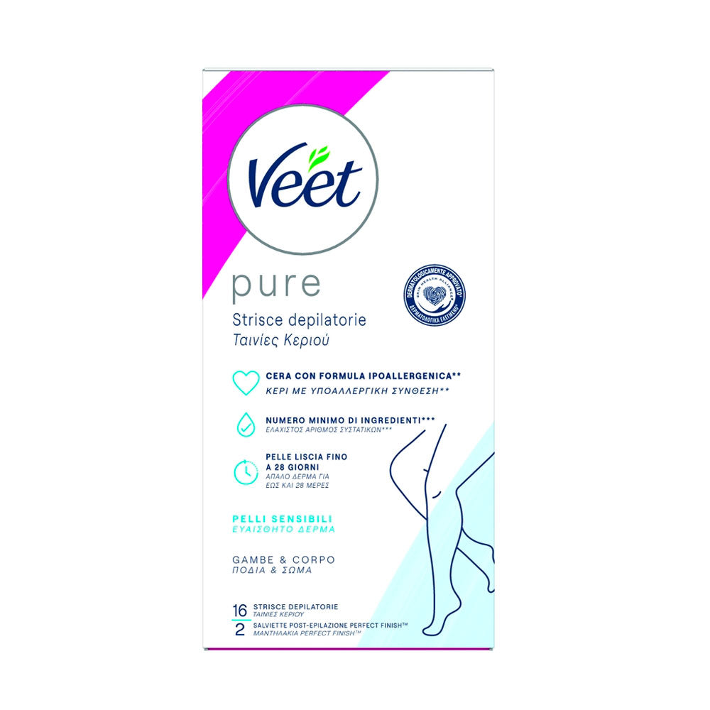 VEET - PURE STRISCE DEPILATORIE CORPO E GAMBE PELLI SENSIBILI - 16PZ