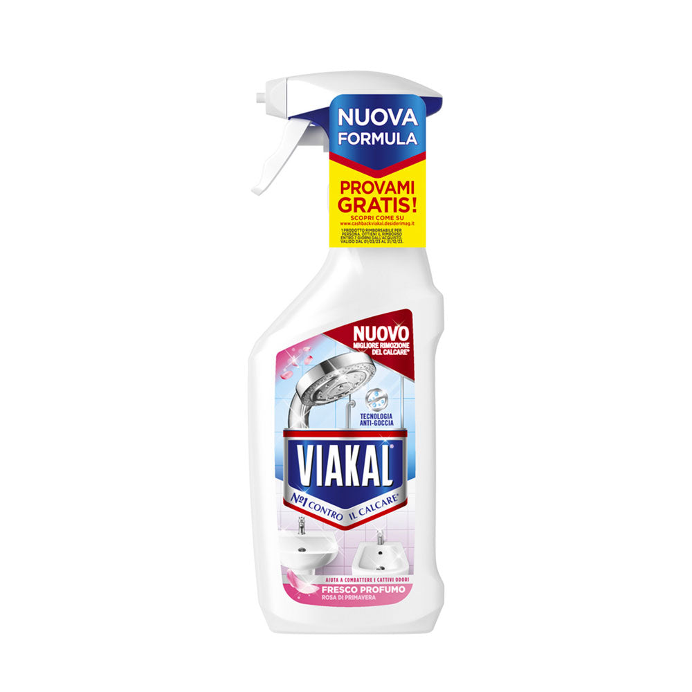 VIAKAL - DETERGENTE SPRAY ANTICALCARE - FRESCO PROFUMO ROSA DI PRIMAVERA - 470ML