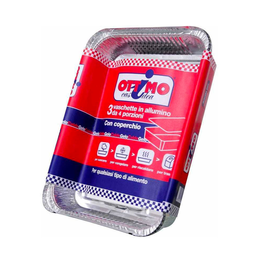 OTTIMO - VASCHETTA ALLUMINIO CON COPERCHIO 4 PORZIONI - 3PZ