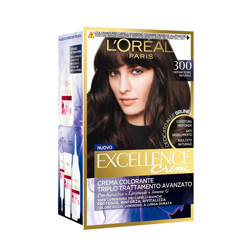 L'OREAL PARIS - EXCELLENCE CREME TINTA PER CAPELLI CREMA COLORE 300 - CASTANO SCURO NATURALE