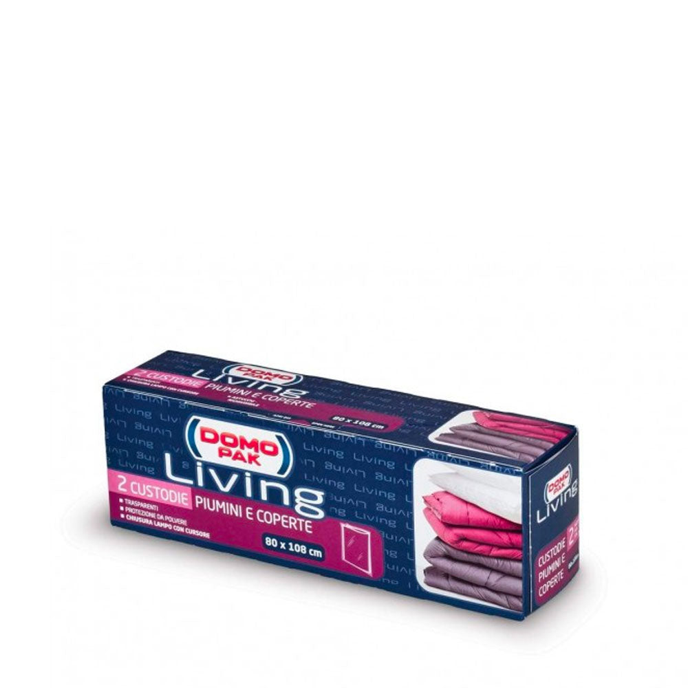 DOMOPAK LIVING CUSTODIA PIUMINI E COPERTE CON CHIUSURA LAMPO CON CURSORE - CM 80X108 2 PZ