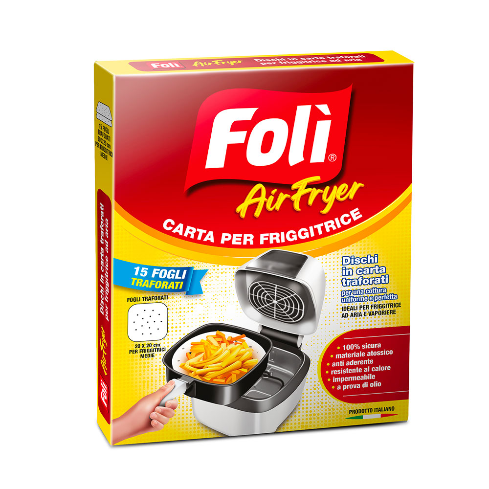 FOLì - AIR FRYER FOGLI TRAFORATI IN CARTA PER FRIGGITRICE AD ARIA 20x20CM - 15PZ