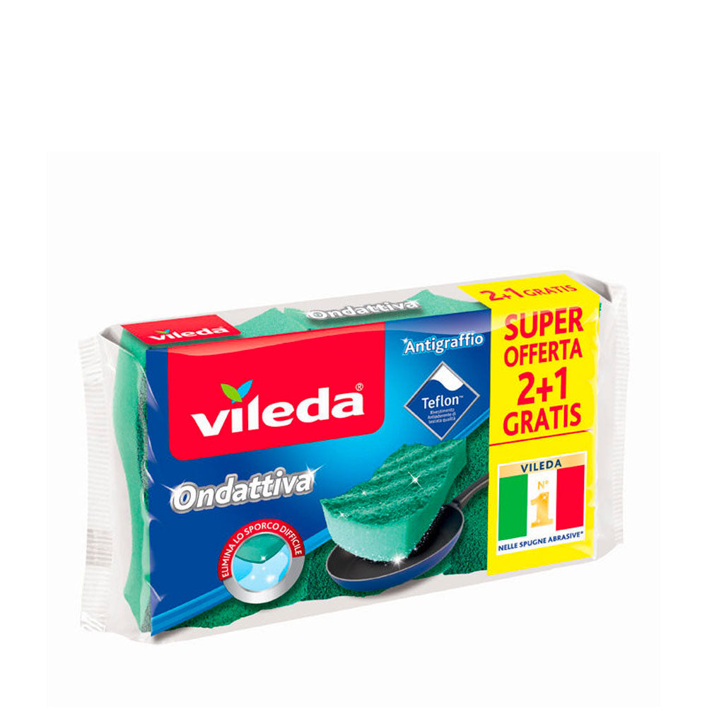 VILEDA SPUGNA MULTIUSO - ONDATTIVA - 2PZ + 1 GRATIS
