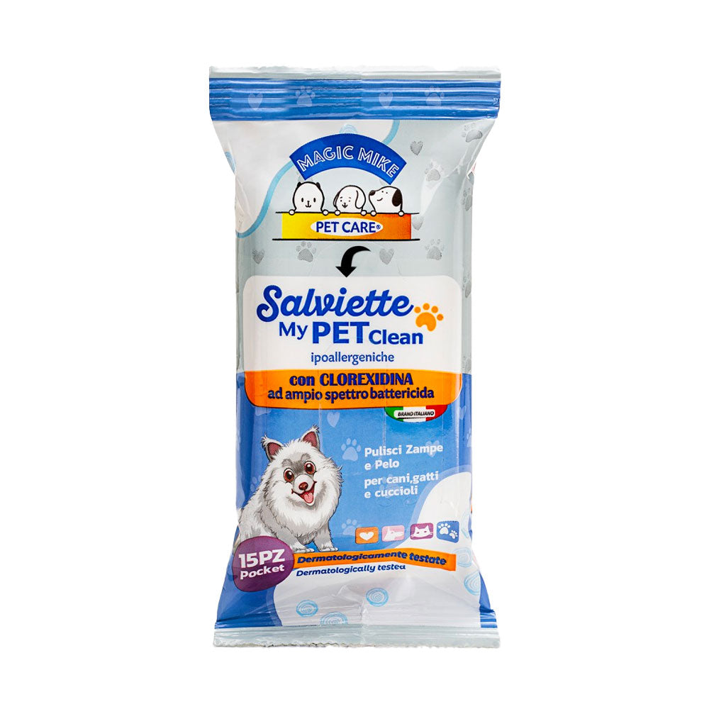 MAGIC MIKE - PET CARE SALVIETTINE IPOALLERGENICHE CON CLOREXIDINA - 15PZ