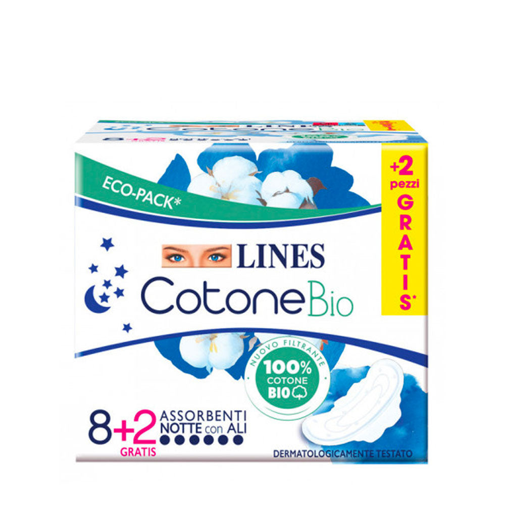 LINES - COTONE BIO ASSORBENTI NOTTE CON ALI - 10PZ