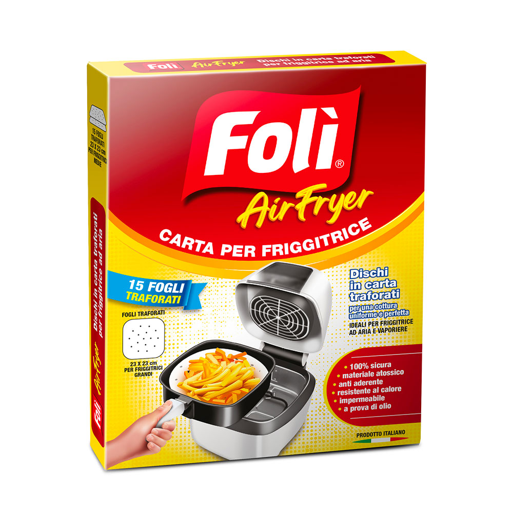 FOLì - AIR FRYER FOGLI TRAFORATI IN CARTA PER FRIGGITRICE AD ARIA 23x23CM - 15PZ