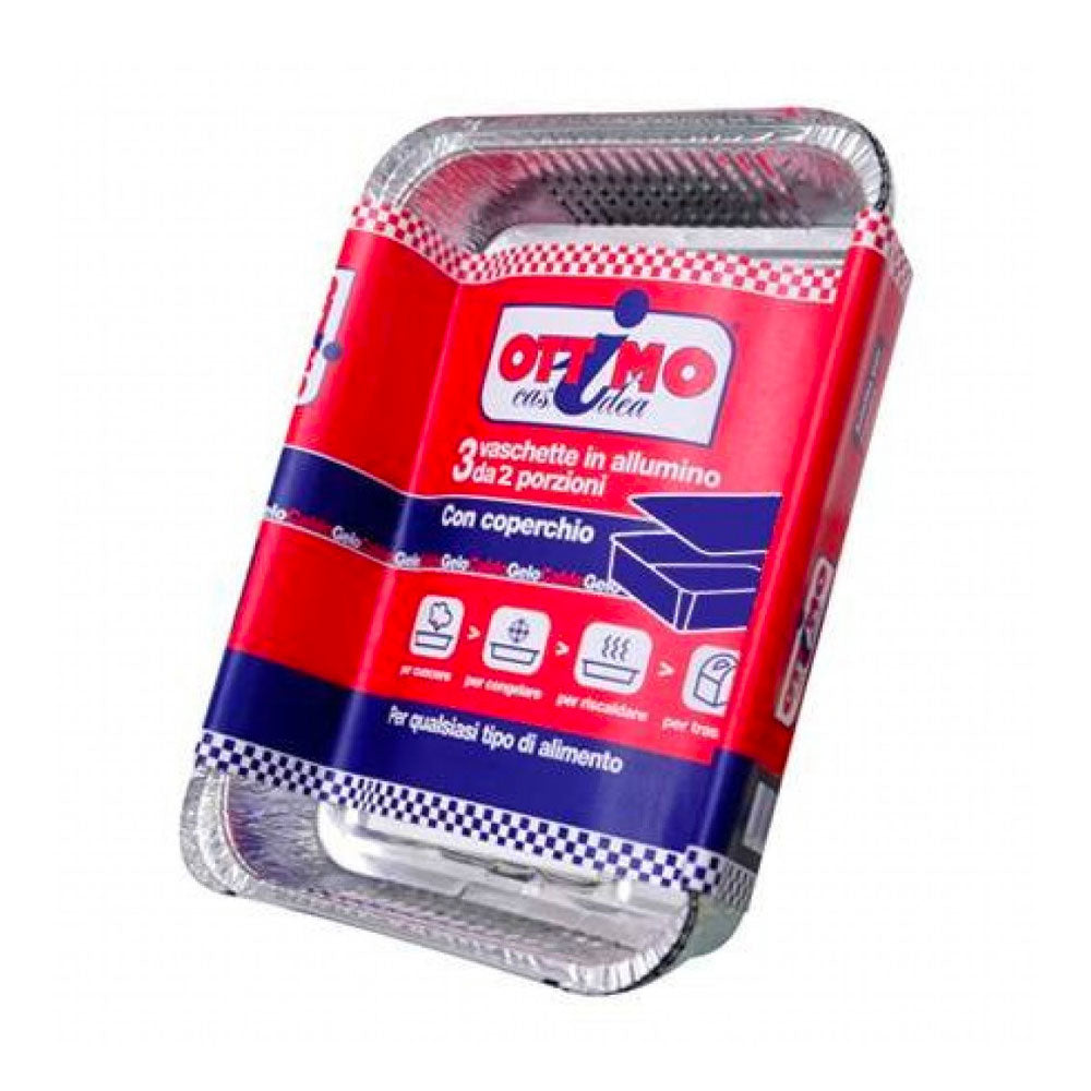 OTTIMO - VASCHETTA ALLUMINIO CON COPERCHIO 2 PORZIONI - 3PZ