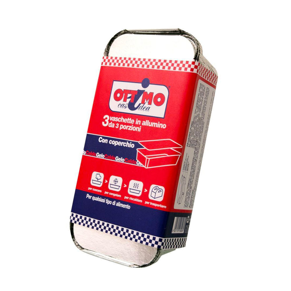 OTTIMO - VASCHETTE ALLUMINIO CON COPERCHIO 3 PORZIONI - 3PZ