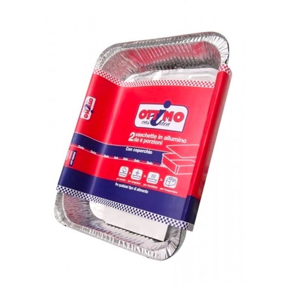 OTTIMO - VASCHETTA ALLUMINIO CON COPERCHIO 8 PORZIONI - 2PZ
