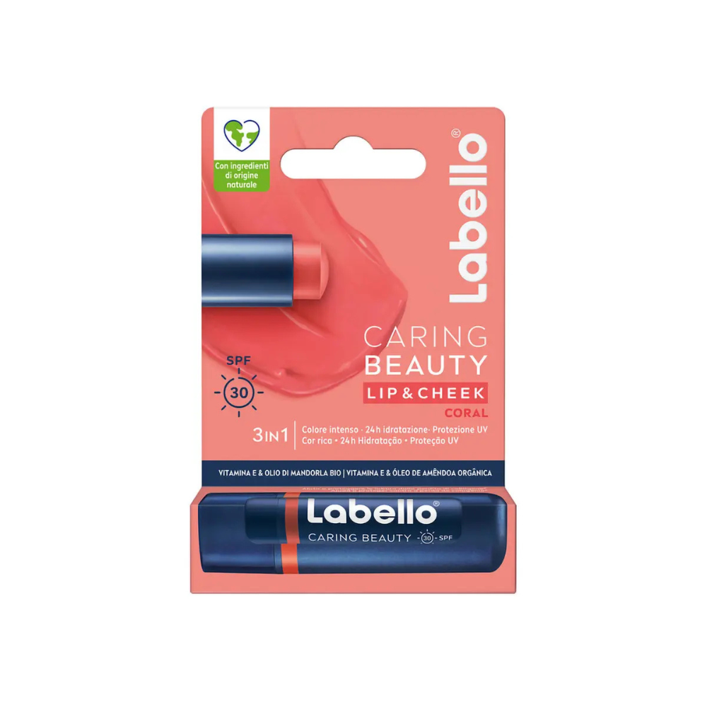 LABELLO - CARING BEAUTY 3in1 SPF30 VITAMINA E & OLIO DI MANDORLA BIO CORAL COLOR