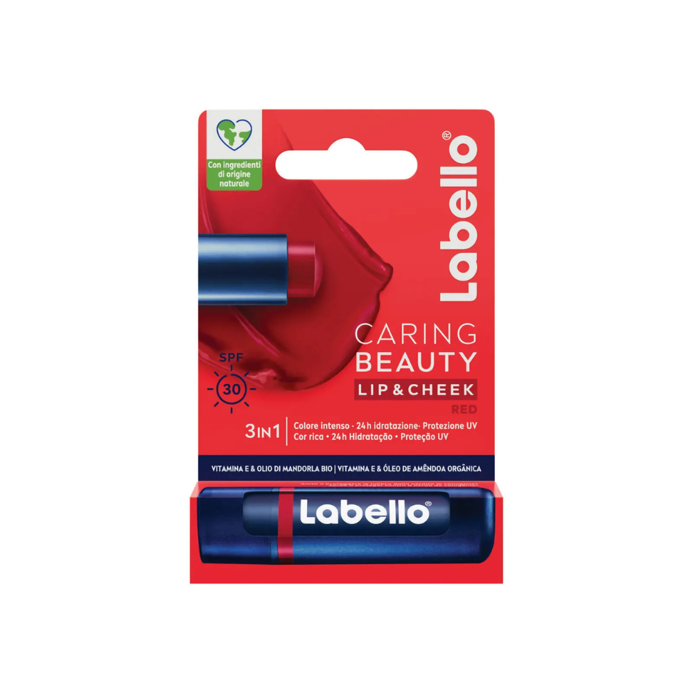 LABELLO - CARING BEAUTY 3in1 SPF30 VITAMINA E & OLIO DI MANDORLA BIO RED COLOR