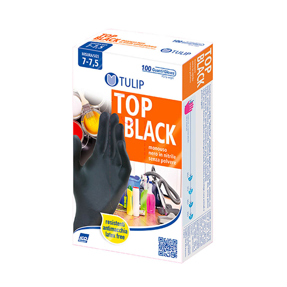 TULIP - TOP BLACK - GUANTI NITRILE SENZA POLVERE - TG.L - 100PZ