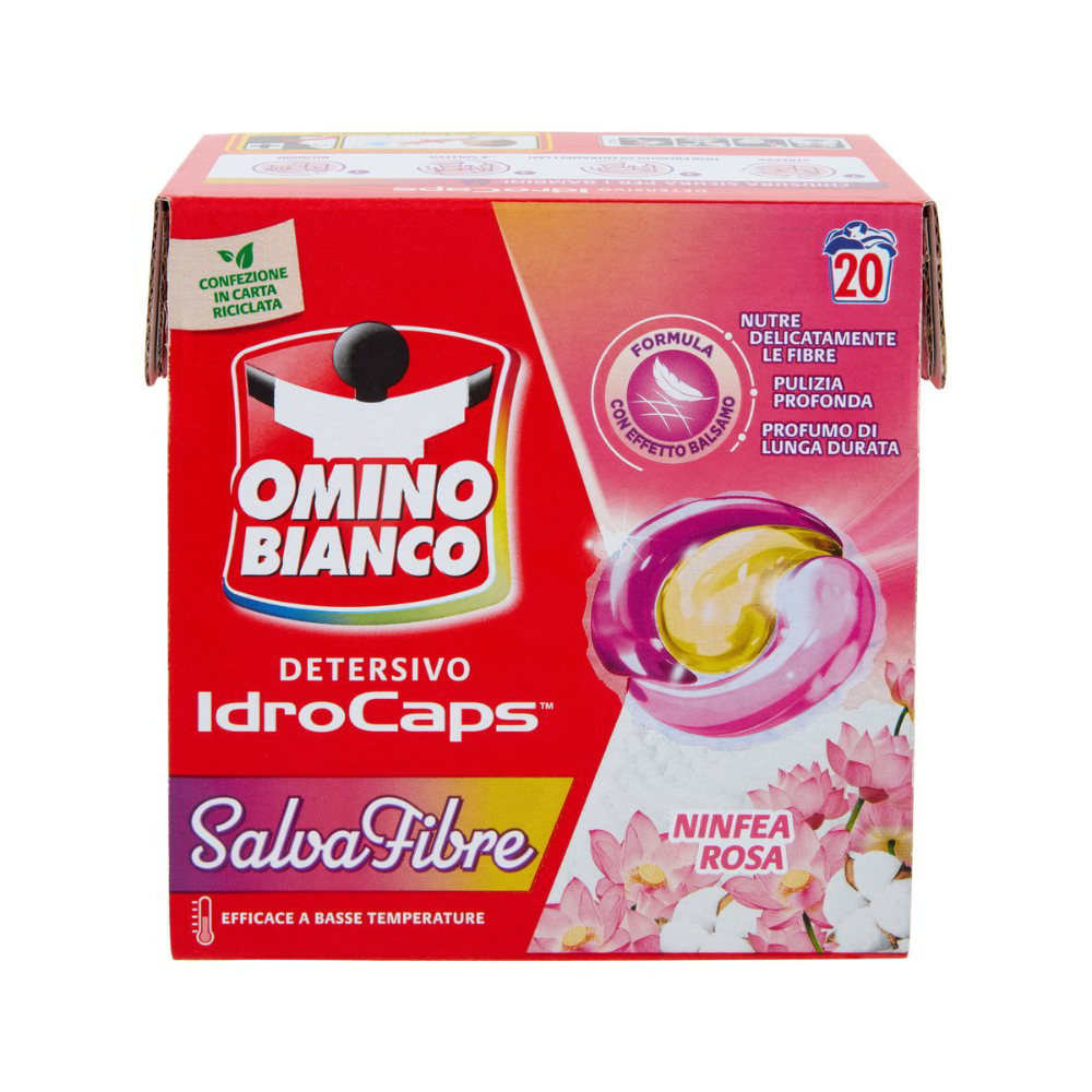 OMINO BIANCO - DETERSIVO IDROCAPS SCIOGLI MACCHIE PROFUMO NINFEA ROSA - 20 CAPS