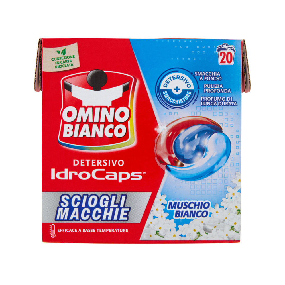 OMINO BIANCO - DETERSIVO IDROCAPS SCIOGLI MACCHIE PROFUMO MUSCHIO BIANCO - 20 CAPS
