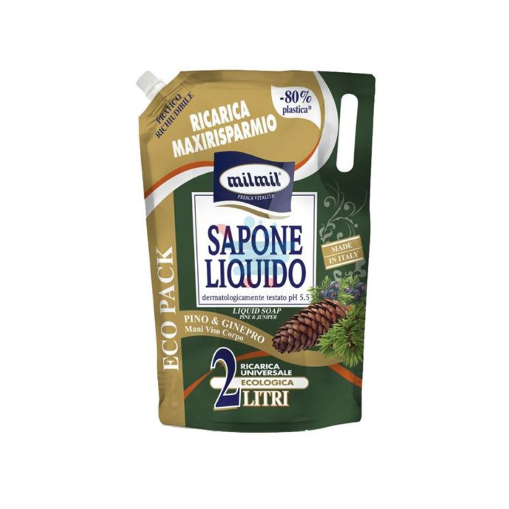 MIL MIL SAPONE RICARICA PINO E GINEPRO - 2000 ML - PROFUMAZIONE NATURALE
