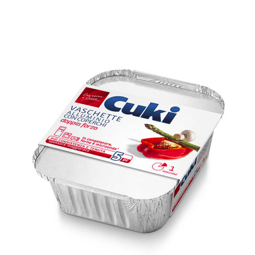 CUKI CONSERVA E CUOCE VASCHETTE ALIMENTARI IN ALLUMINIO CON COPERCHIO CALDO/FREDDO 1 PORZIONE