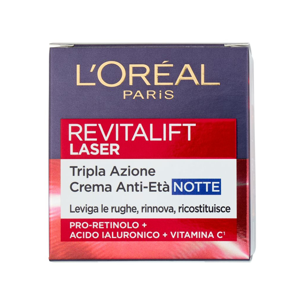 L'OREAL PARIS REVITALIFT LASER X3 NOTTE - 50 ML - CREMA NOTTE ANTI-ETÀ CON PRO-RETINOLO, VITAMINA C E ACIDO IALURONICO