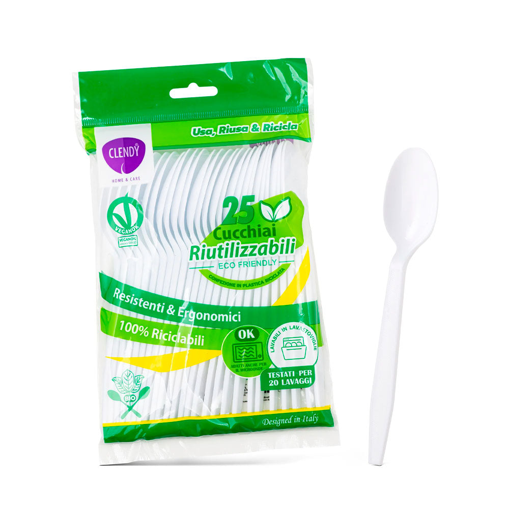 CLENDY - CUCCHIAI RIUTILIZZABILI BIANCHI - 25PZ
