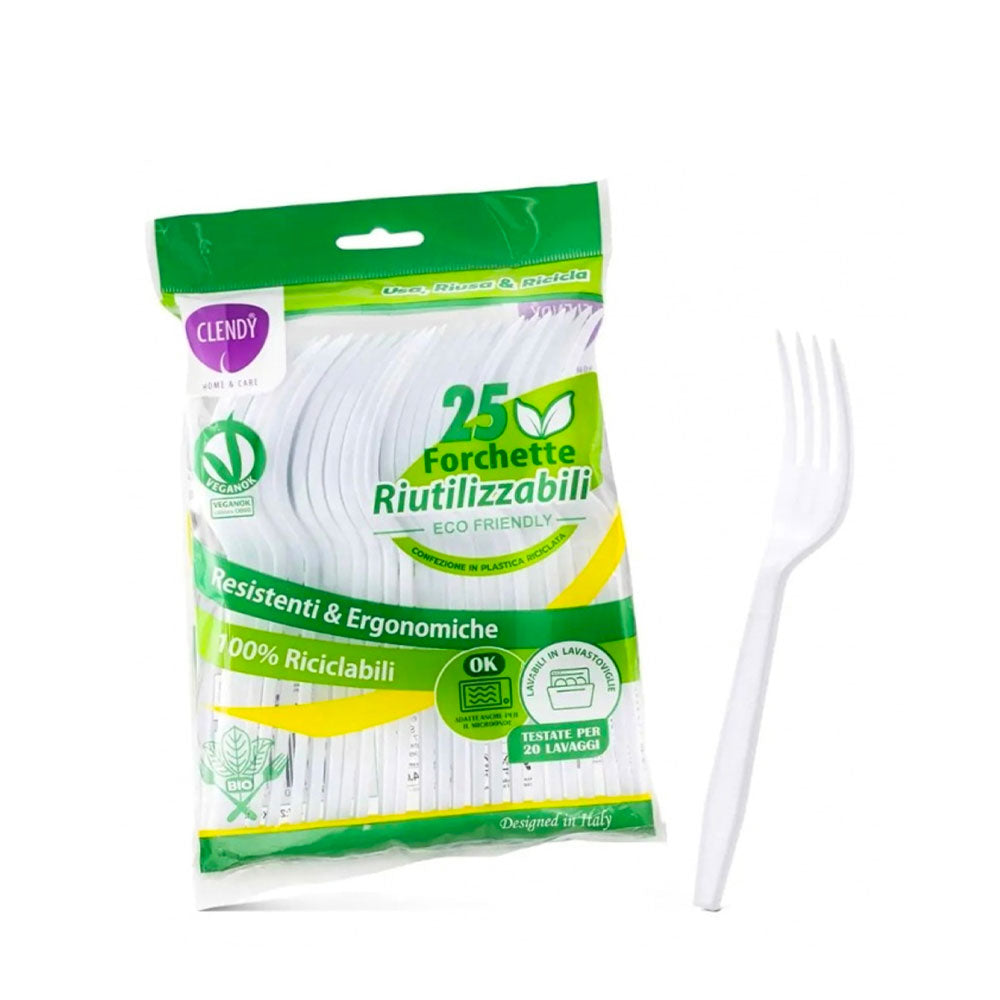 CLENDY FORCHETTE RIUTILIZZABILI BIANCHE - 25PZ