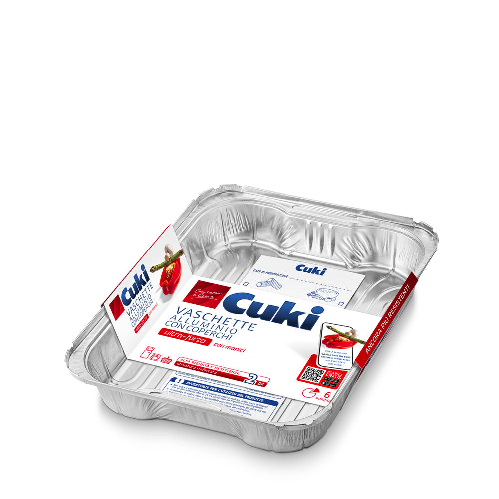 CUKI CONSERVA E CUOCE VASCHETTE ALIMENTARI IN ALLUMINIO CON COPERCHIO CALDO/FREDDO 6 PORZIONI 2pz