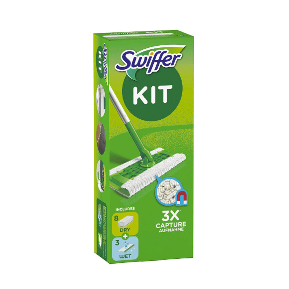SWIFFER DRY STARTER KIT 8 PANNI + 3 WET - COMPLETO MULTIUSO