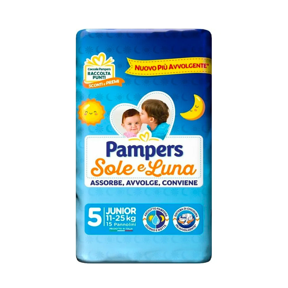 PAMPERS - SOLE E LUNA PANNOLINI TAGLIA 5 JUNIOR (11-25KG) 15pz