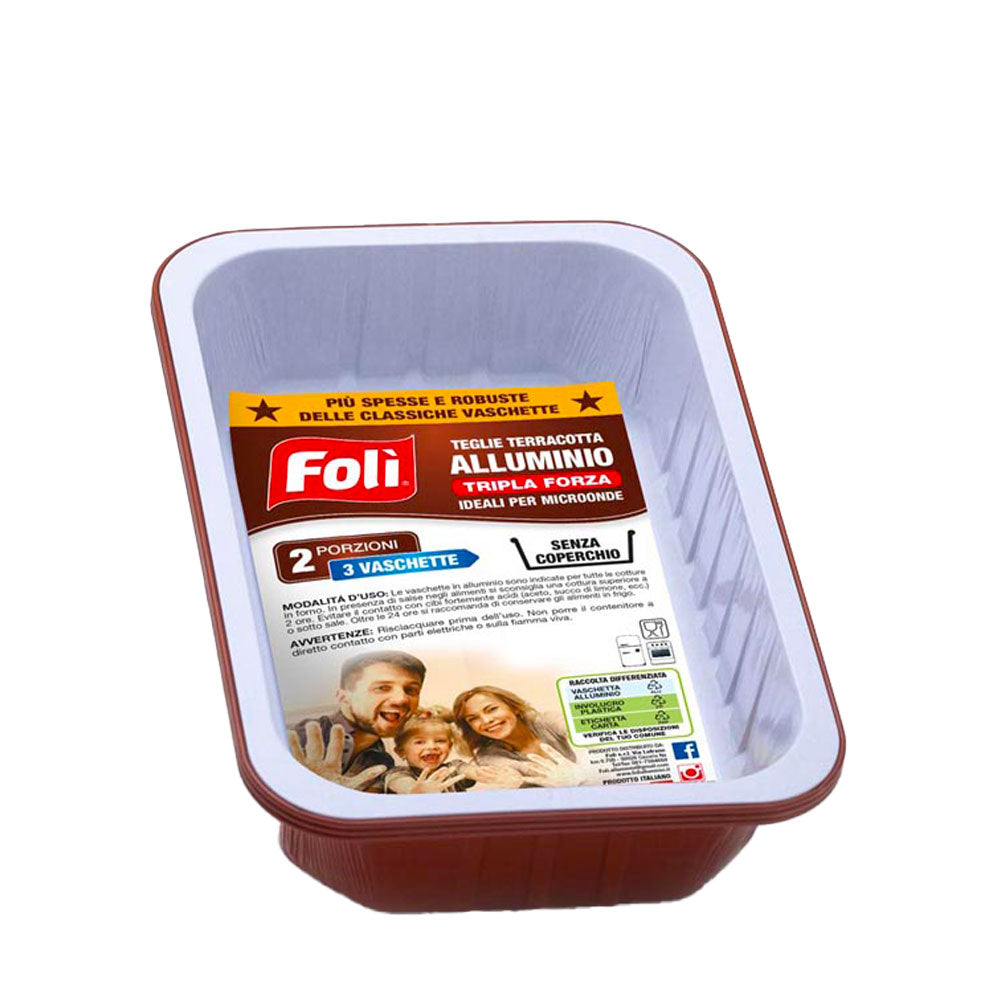 FOLì - LE TERRACOTTE TEGLIE IN ALLUMINIO 2 PORZIONI SENZA COPERCHIO - 3PZ