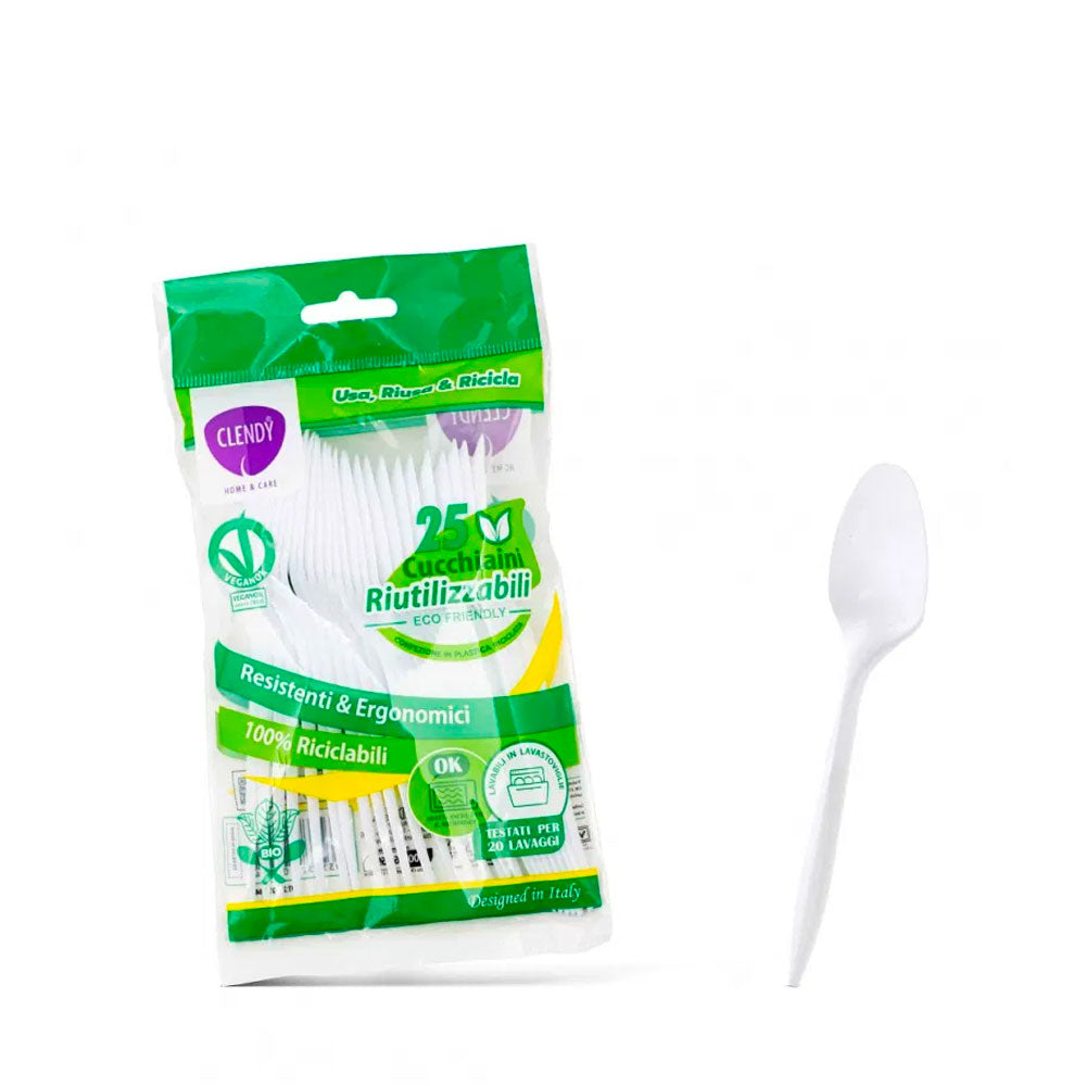 CLENDY - CUCCHIAINI RIUTILIZZABILI BIANCHI - 25PZ