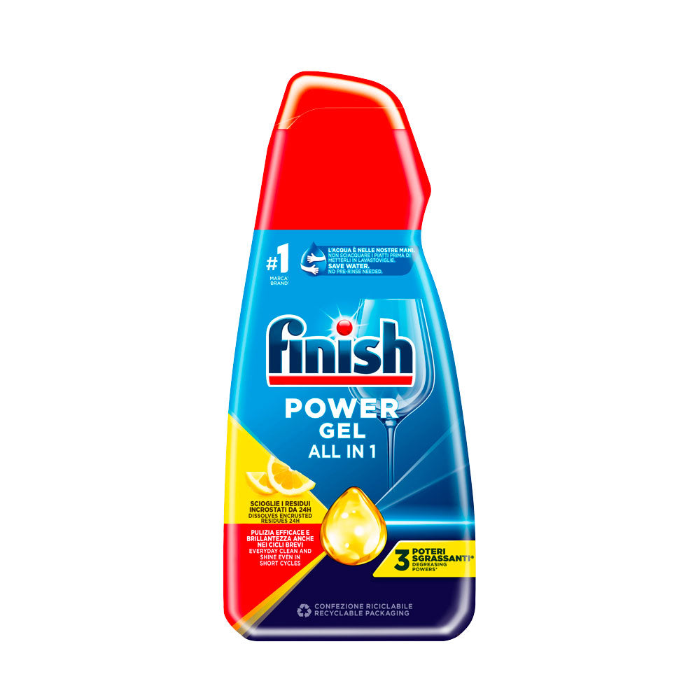 FINISH - POWER GEL ALL IN 1 DETERSIVO LAVASTOVIGLIE LIQUIDO CONCENTRATO LIMONE - 600ML