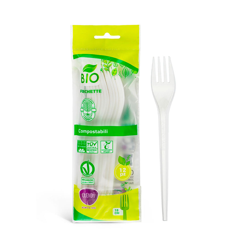 CLENDY - FORCHETTE COMPOSTABILI IN PLASTICA BIANCO
