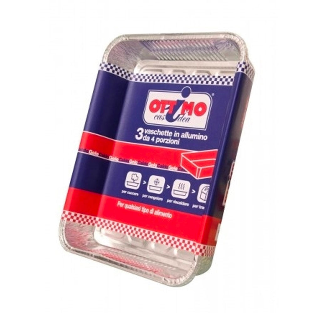 OTTIMO - VASCHETTA ALLUMINIO SENZA COPERCHIO 4 PORZIONI - 3PZ
