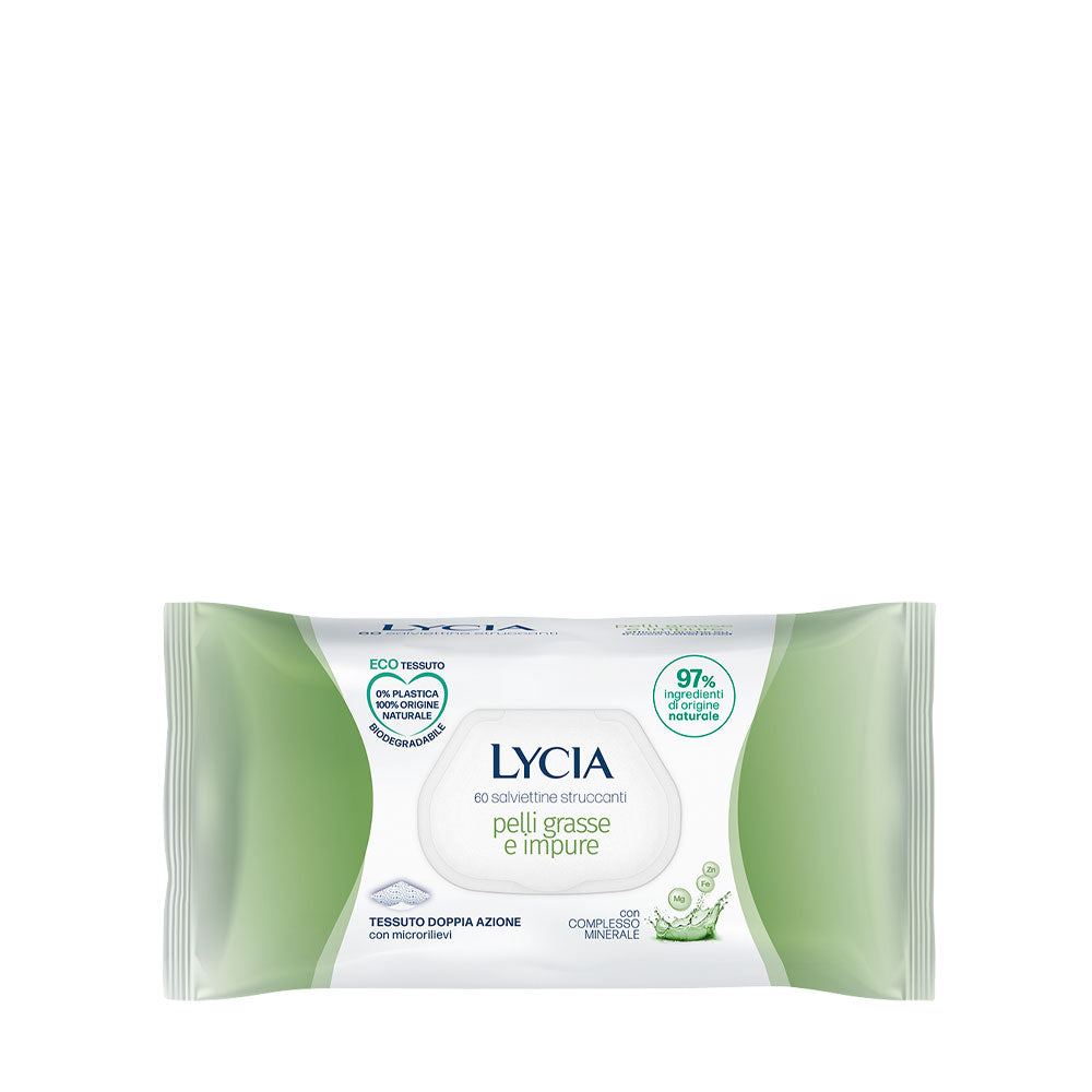 LYCIA - SALVIETTINE STRUCCANTI PELLI GRASSE ECO TESSUTO - 60PZ