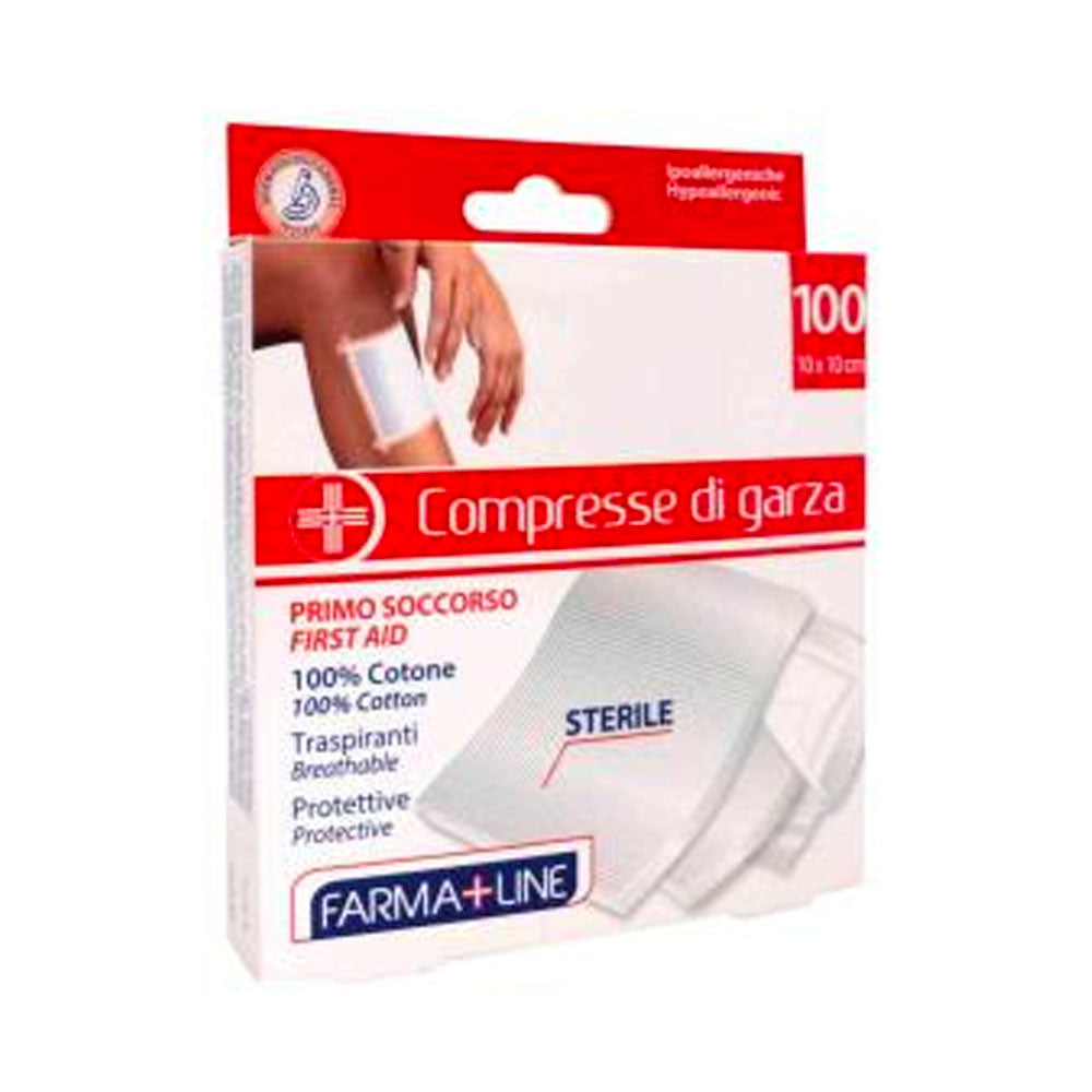 FARMA+LINE - PRIMO SOCCORSO COMPRESSE DI GARZE STERILI 10x10cm - 100PZ