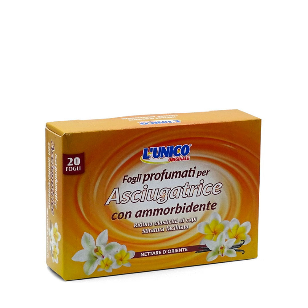 L'UNICO ORIGINALE - FOGLI PROFUMATI PER ASCIUGATRICE CON AMMORBIDENTE NETTARE D'ORIENTE - 20PZ